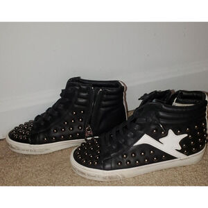 Vintage Havana Carmine Black Zip In High Top Studded Leather Sneaker Tennis Shoe